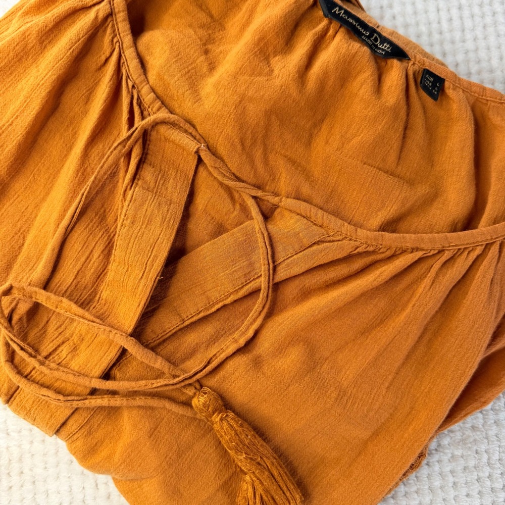 Massimo Dutti Burnt Orange Embroidered Tassel Peasant Blouse Top L 5126/596/713